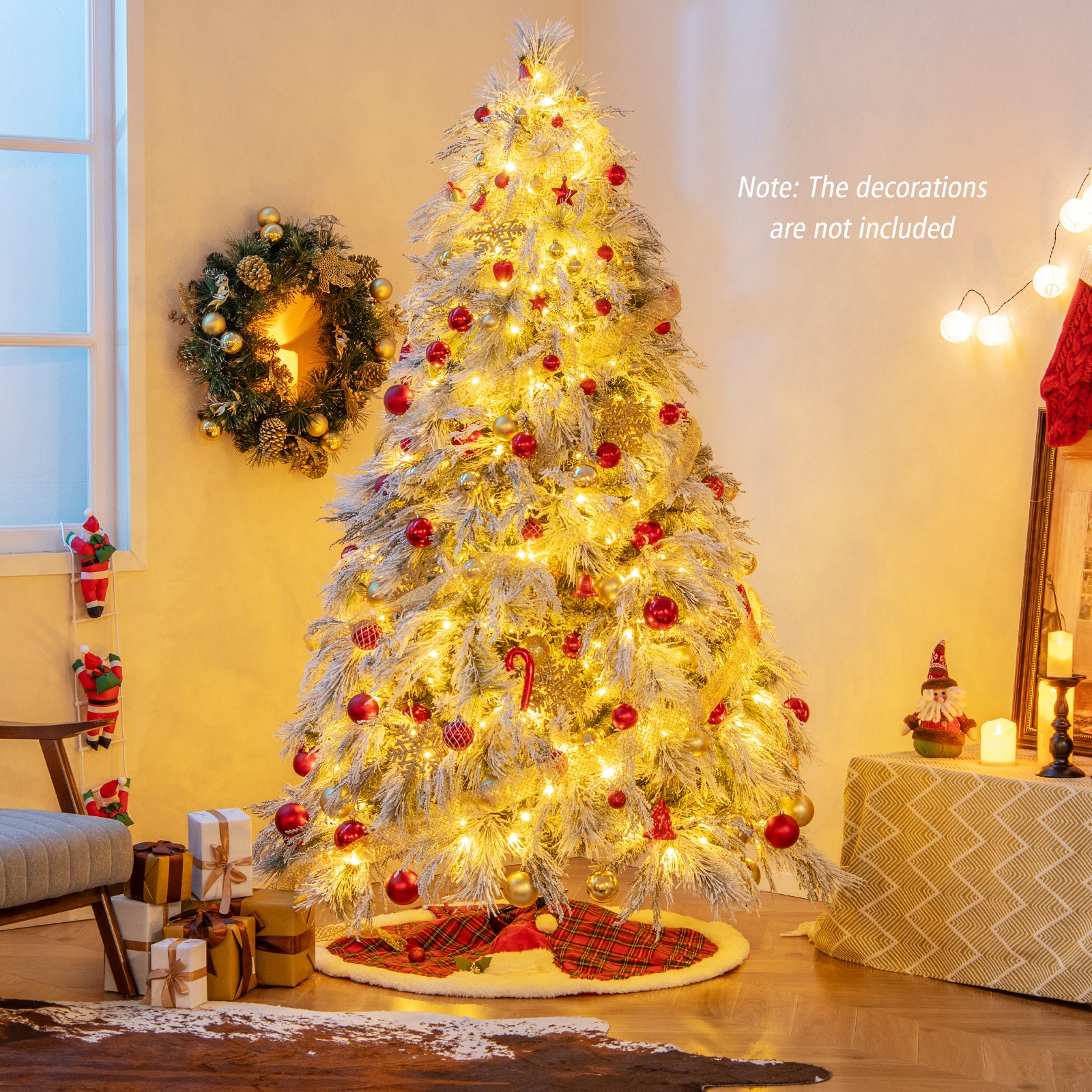 7 Feet Pre-Lit Snow Flocked Christmas Tree with Warm White LED Lights-7 ft, White Christmas Tree at Gallery Canada