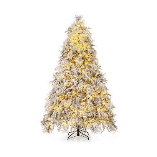 7 Ft Pre-Lit Snow Flocked Christmas Tree, Warm White LED Lights, White Christmas Tree White at Gallery Canada