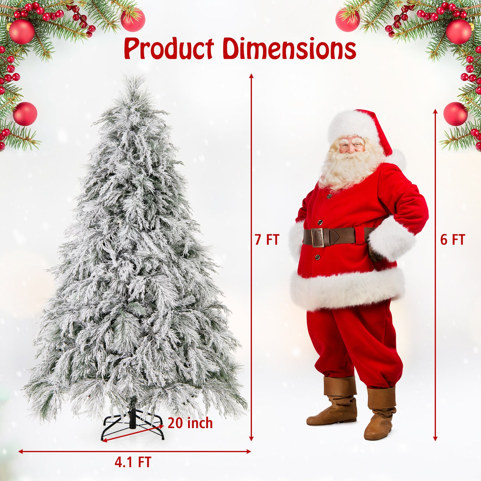 7 Feet Pre-Lit Snow Flocked Christmas Tree with Warm White LED Lights-7 ft, White Christmas Tree at Gallery Canada