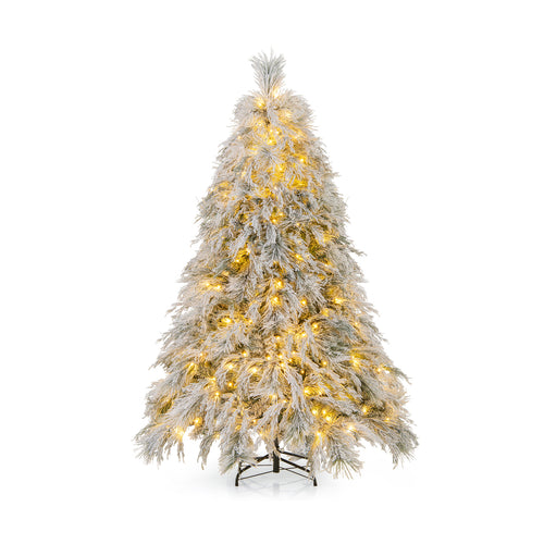 6 Ft Pre-Lit Snow Flocked Christmas Tree, Warm White LED Lights, White