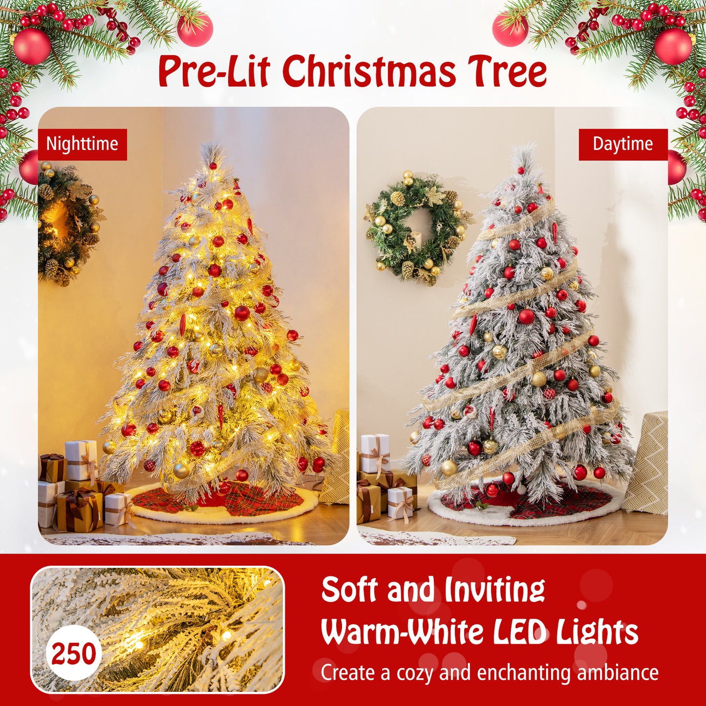 6 Feet Pre-Lit Snow Flocked Christmas Tree with Warm White LED Lights-6 ft, White Christmas Tree at Gallery Canada