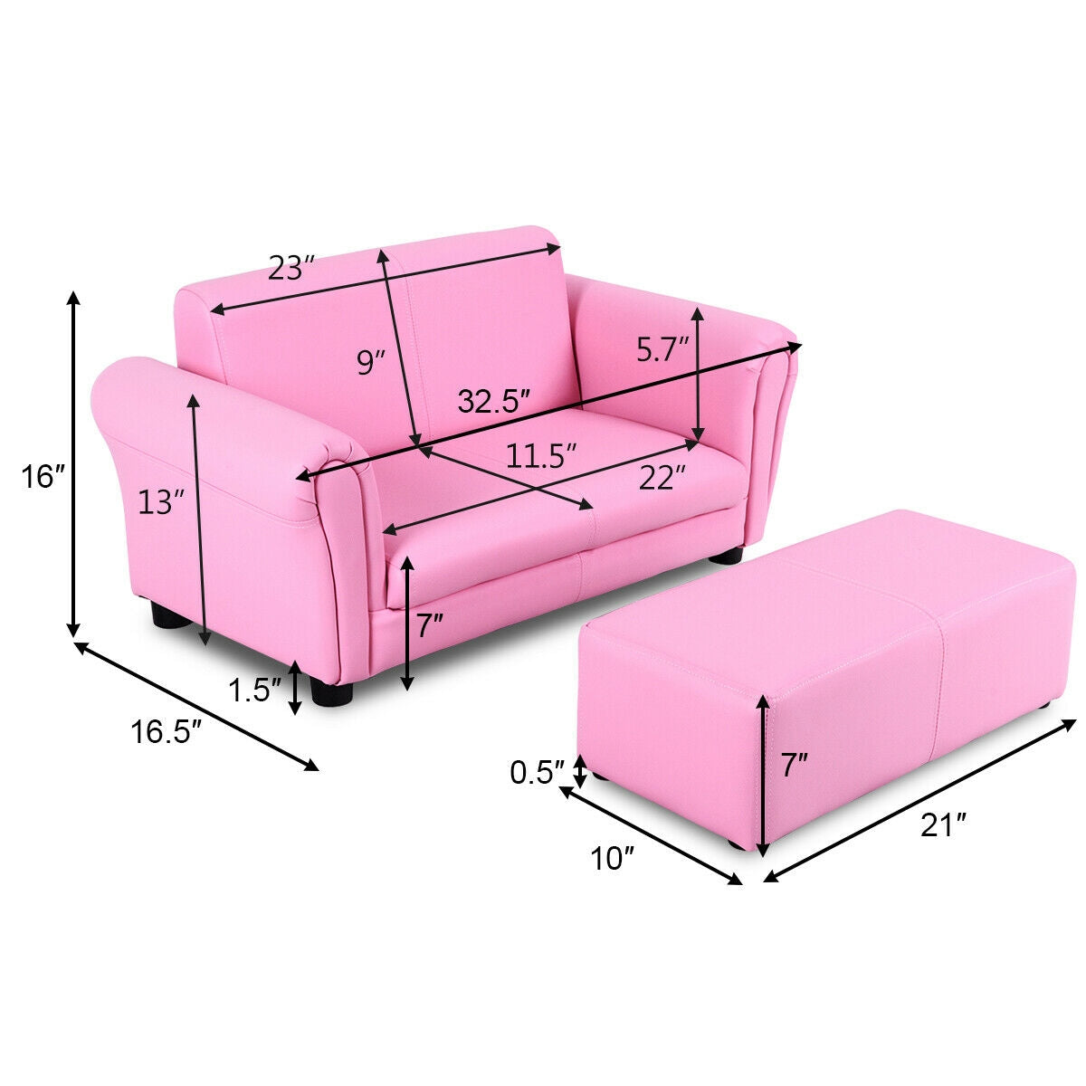 Soft Kids Double Sofa with Ottoman, Pink Kids Chairs & Seating at Gallery Canada