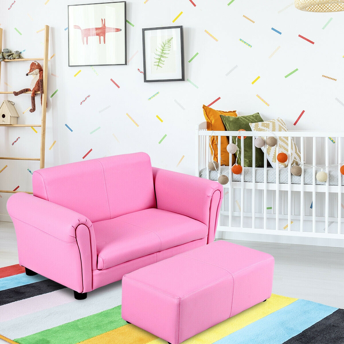 Soft Kids Double Sofa with Ottoman, Pink Kids Chairs & Seating at Gallery Canada