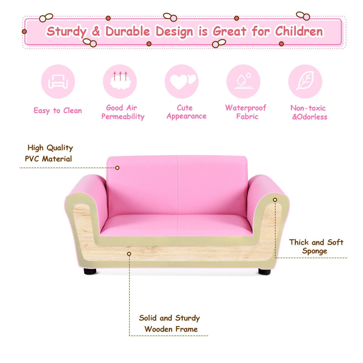 Soft Kids Double Sofa with Ottoman, Pink Kids Chairs & Seating at Gallery Canada