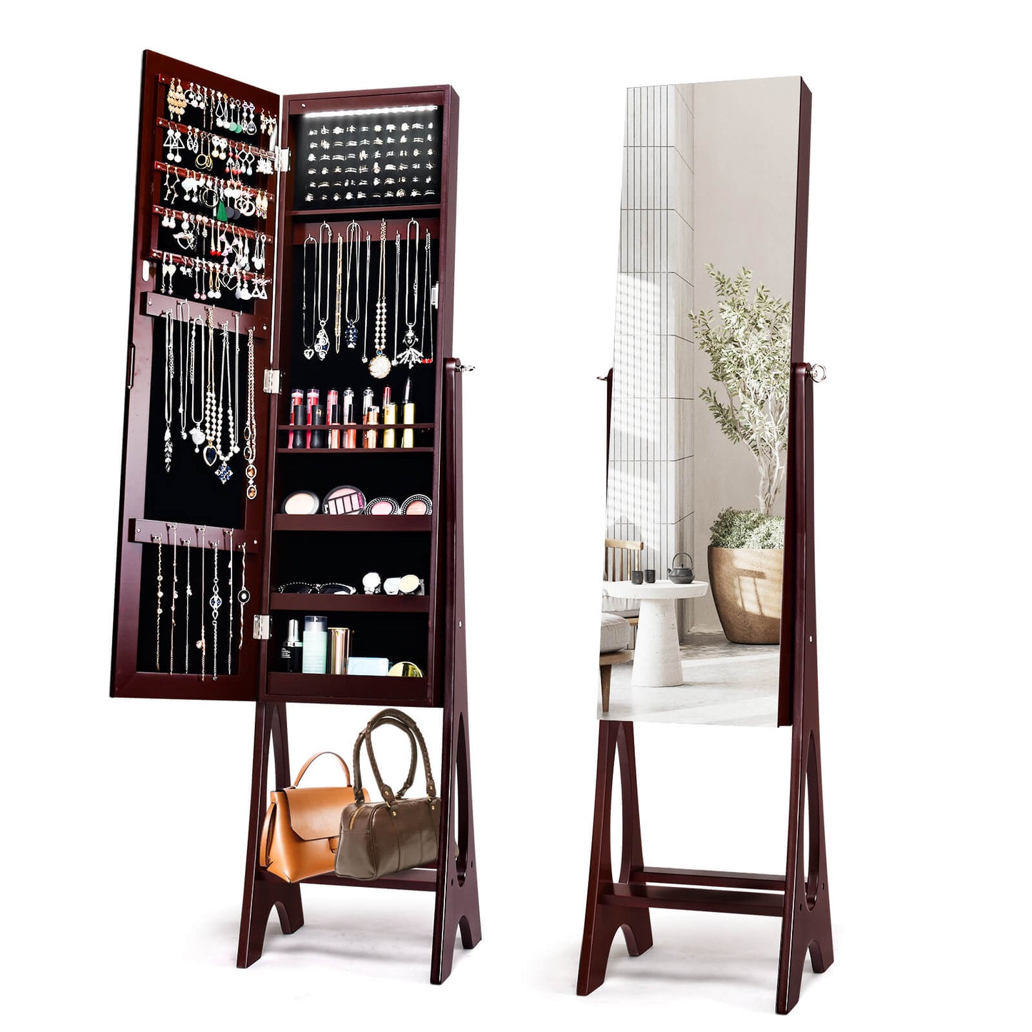 Standing Mirror Jewelry Cabinet, Brown Jewelry Armoires at Gallery Canada
