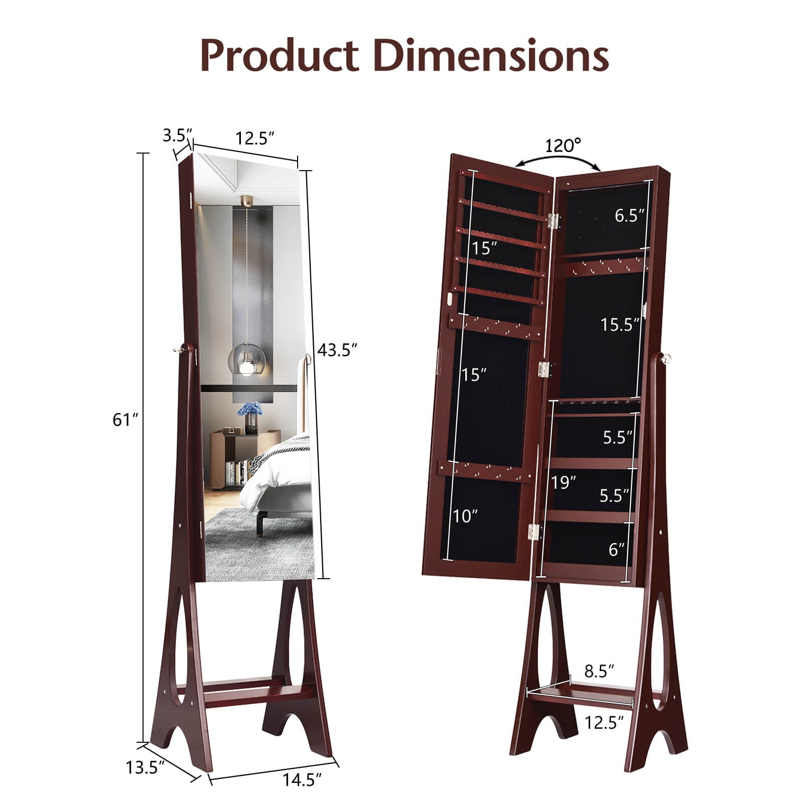 Standing Mirror Jewelry Cabinet, Brown Jewelry Armoires at Gallery Canada