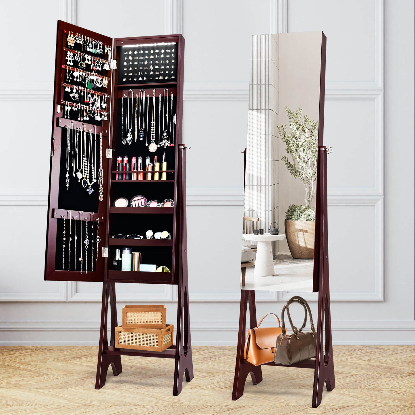 Standing Mirror Jewelry Cabinet, Brown Jewelry Armoires at Gallery Canada