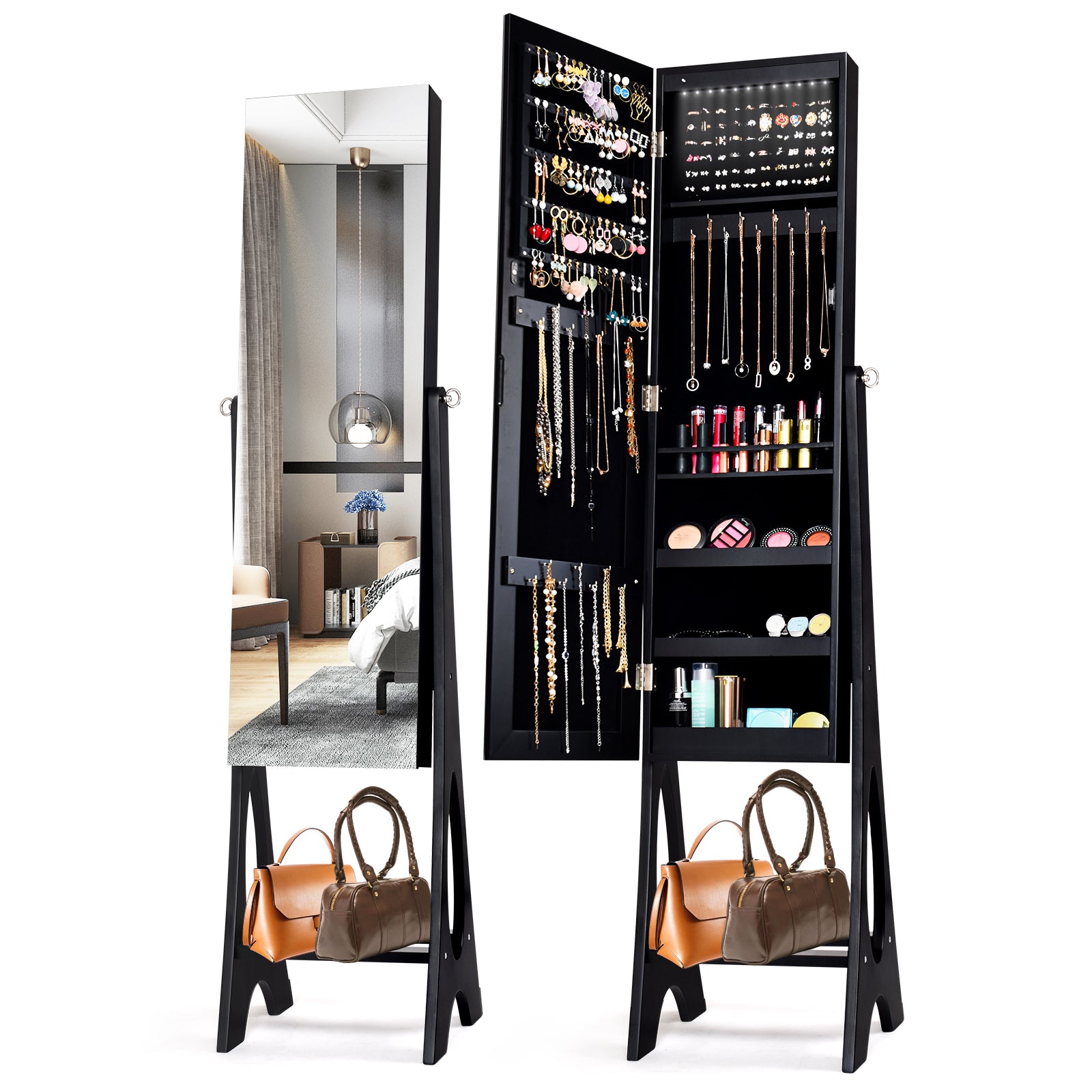 Standing Mirror Jewelry Cabinet, Black Jewelry Armoires at Gallery Canada
