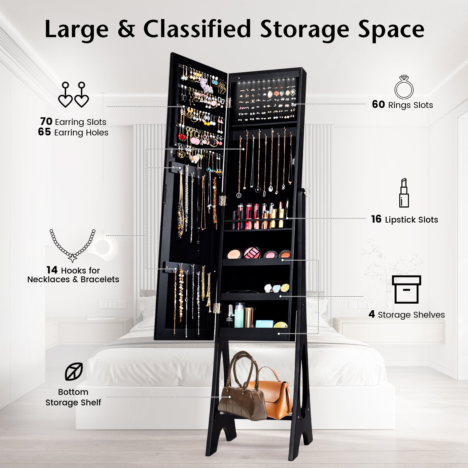 Standing Mirror Jewelry Cabinet, Black Jewelry Armoires at Gallery Canada