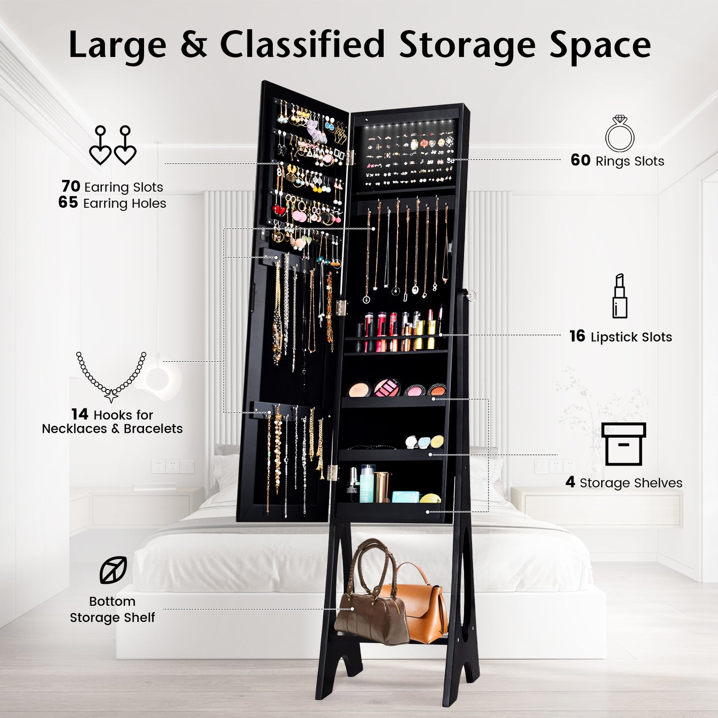 Standing Mirror Jewelry Cabinet, Black Jewelry Armoires at Gallery Canada