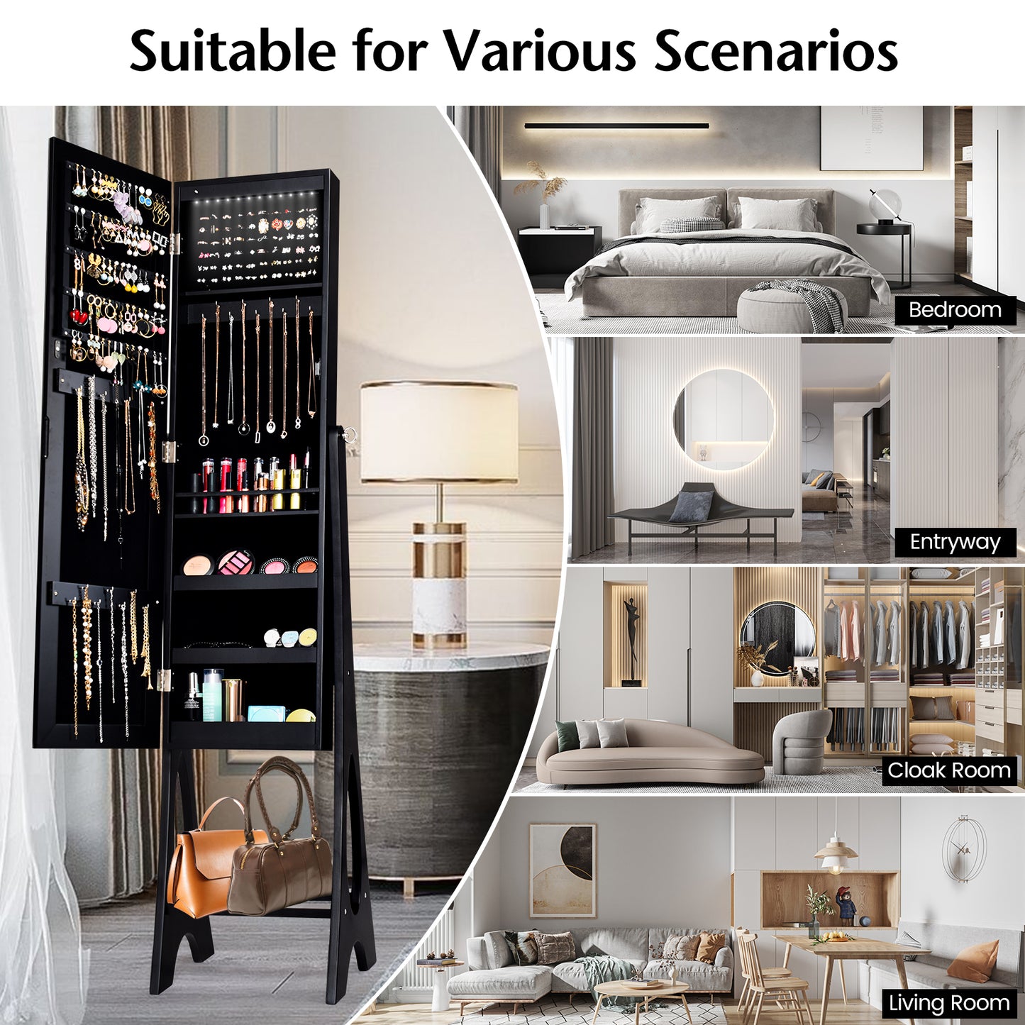 Standing Mirror Jewelry Cabinet, Black Jewelry Armoires at Gallery Canada