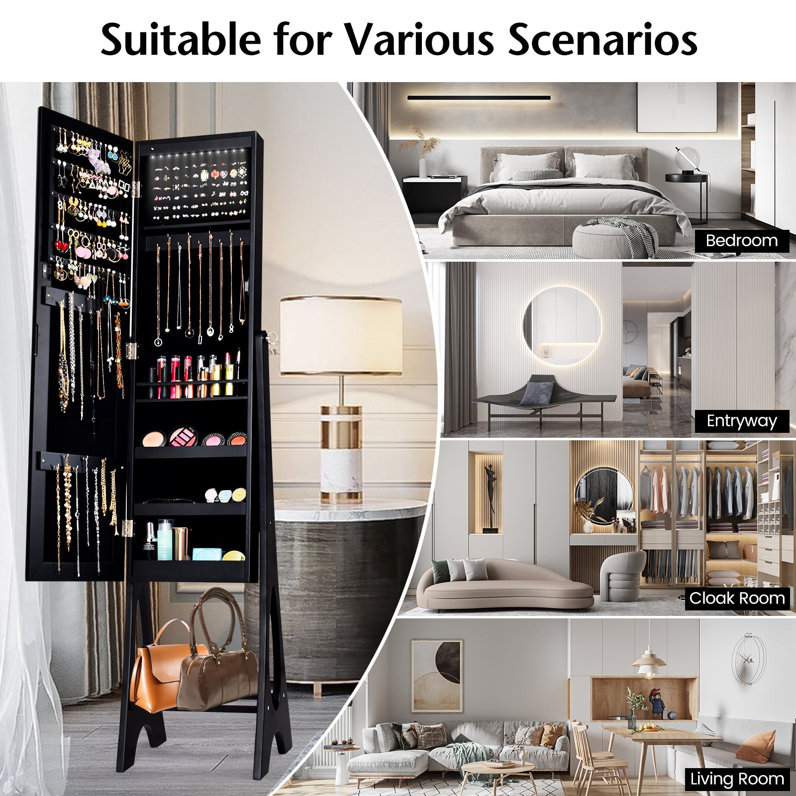 Standing Mirror Jewelry Cabinet, Black Jewelry Armoires at Gallery Canada