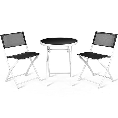 3 PCS Folding Bistro Table Chairs Set Garden Backyard Patio Furniture Black New, Black
