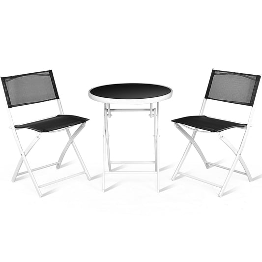 3 PCS Folding Bistro Table Chairs Set Garden Backyard Patio Furniture Black New, Black Patio Conversation Sets Black at Gallery Canada