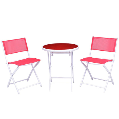 3 Piece Patio Folding Bistro Set, Red