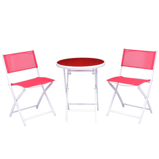 3 Piece Patio Folding Bistro Set, Red