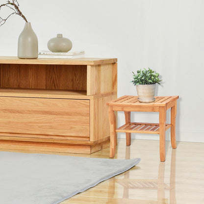 Bathroom Bamboo Shower Chair Bench with Storage Shelf, Natural Bath Safety at Gallery Canada