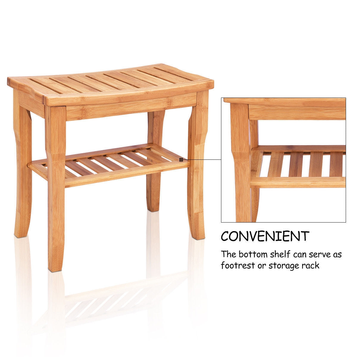 Bathroom Bamboo Shower Chair Bench with Storage Shelf, Natural Bath Safety at Gallery Canada