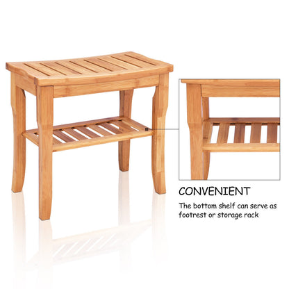 Bathroom Bamboo Shower Chair Bench with Storage Shelf, Natural Bath Safety at Gallery Canada