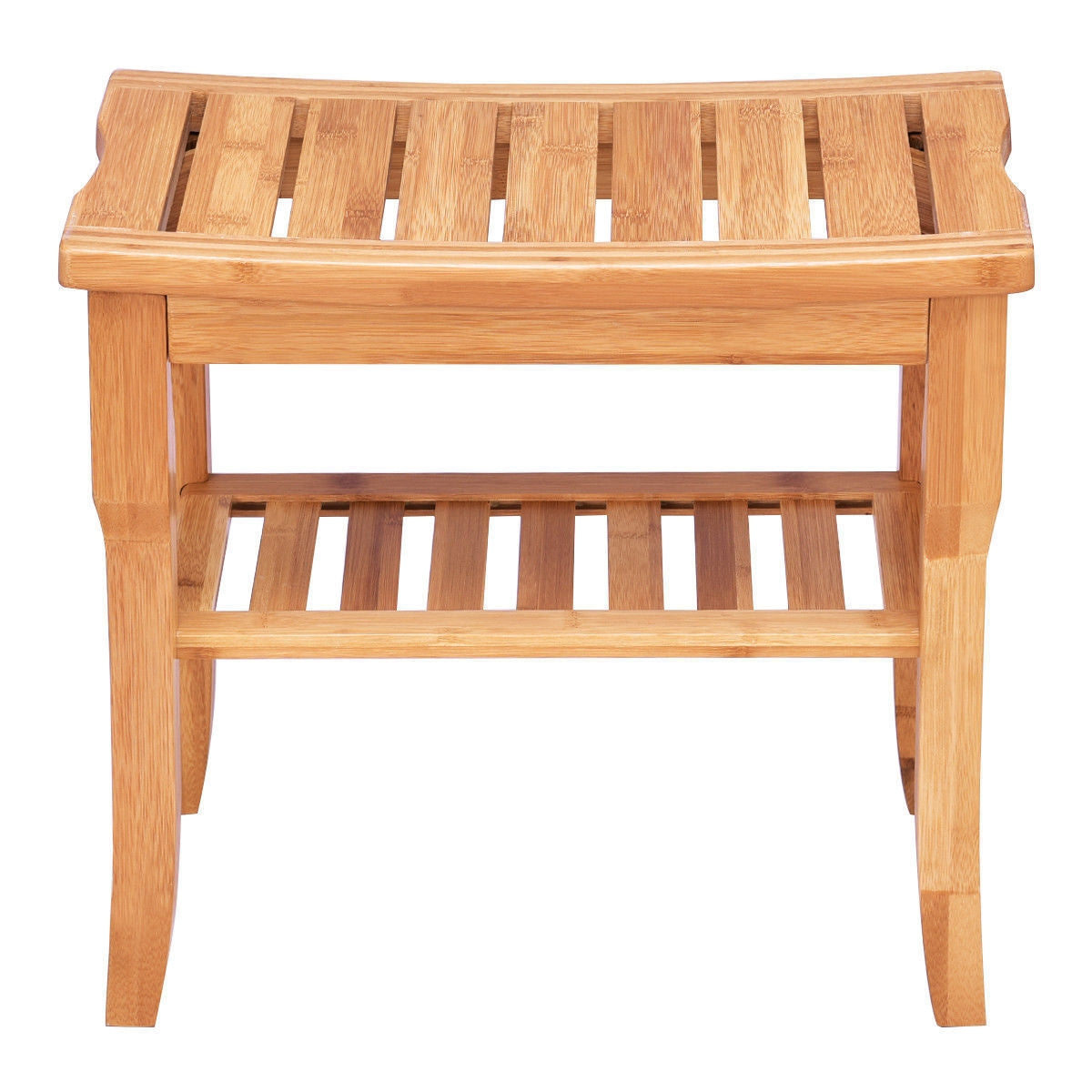 Bathroom Bamboo Shower Chair Bench with Storage Shelf, Natural Bath Safety at Gallery Canada