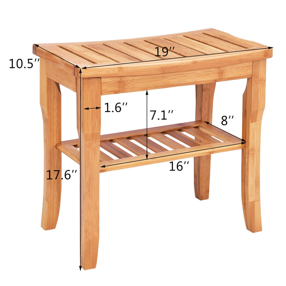 Bathroom Bamboo Shower Chair Bench with Storage Shelf, Natural Bath Safety at Gallery Canada