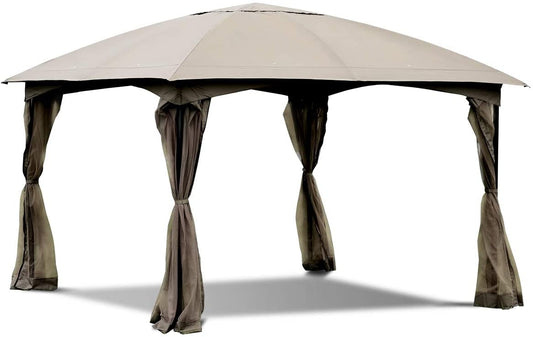 11.5 x 11.5 Feet Fully Enclosed Outdoor Gazebo with Removable 4 Walls, Brown
