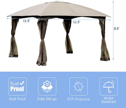 11.5 x 11.5 Feet Fully Enclosed Outdoor Gazebo with Removable 4 Walls, Brown Gazebos at Gallery Canada
