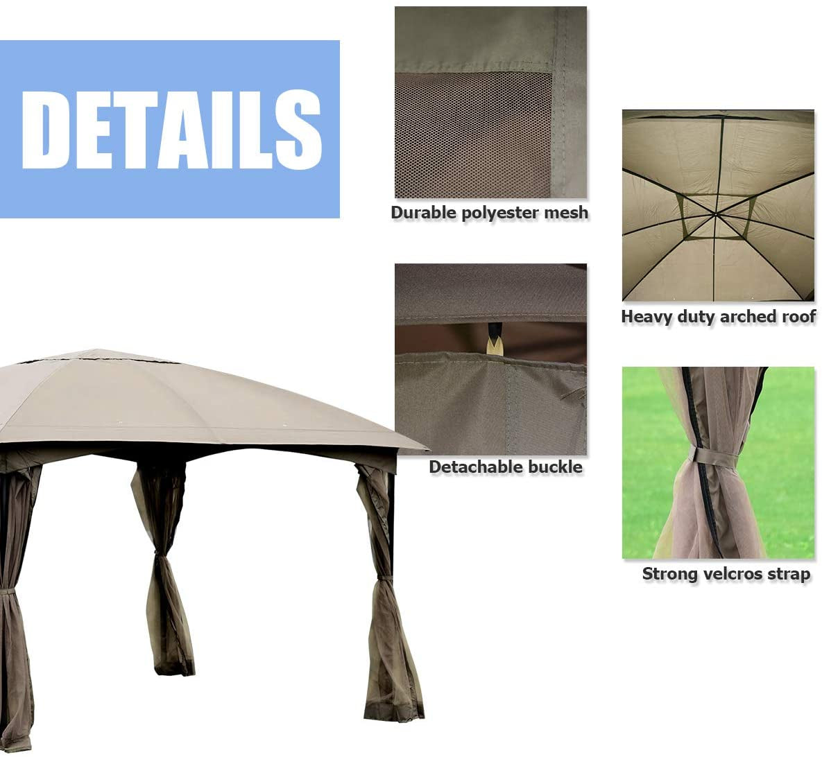 11.5 x 11.5 Feet Fully Enclosed Outdoor Gazebo with Removable 4 Walls, Brown Gazebos at Gallery Canada