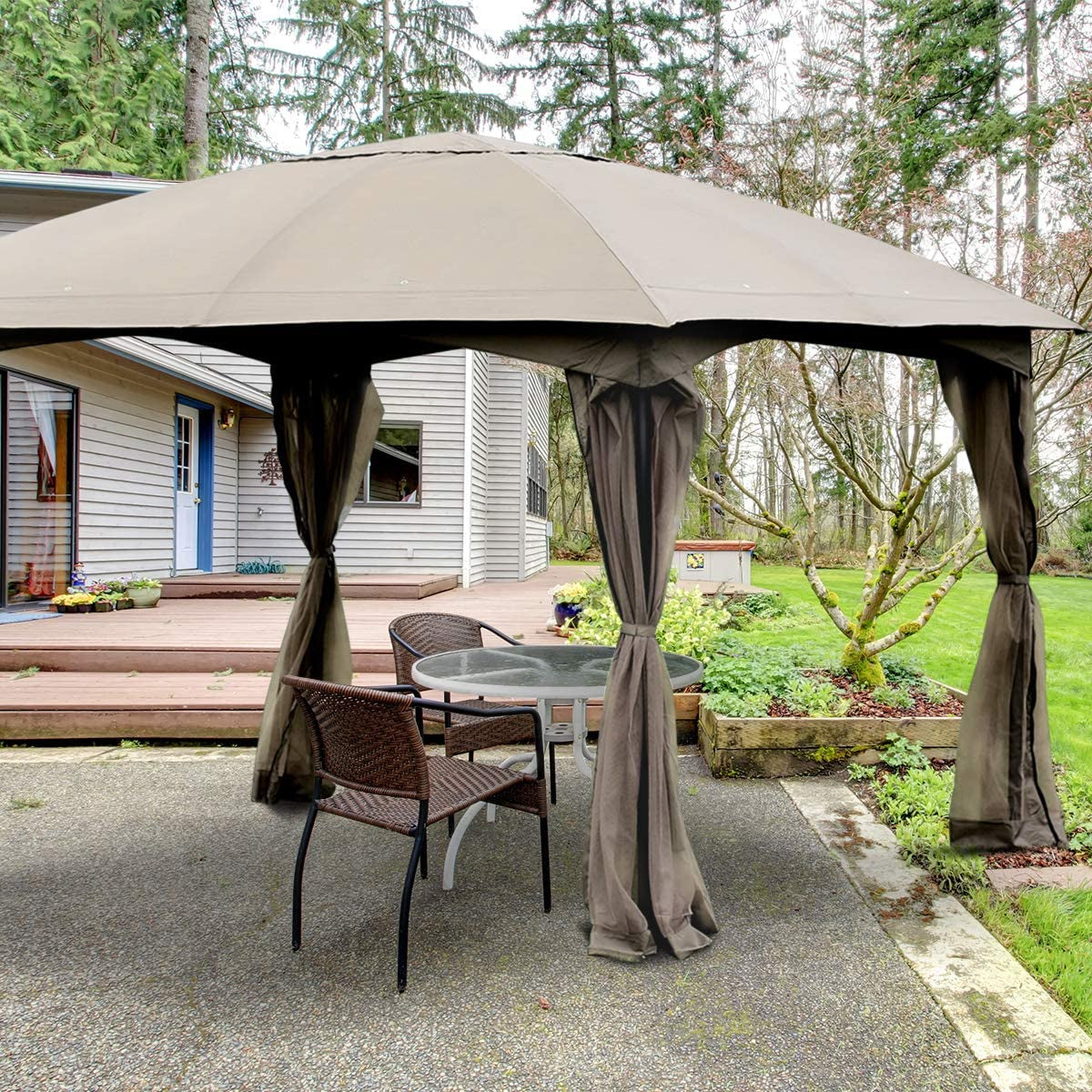11.5 x 11.5 Feet Fully Enclosed Outdoor Gazebo with Removable 4 Walls, Brown Gazebos at Gallery Canada