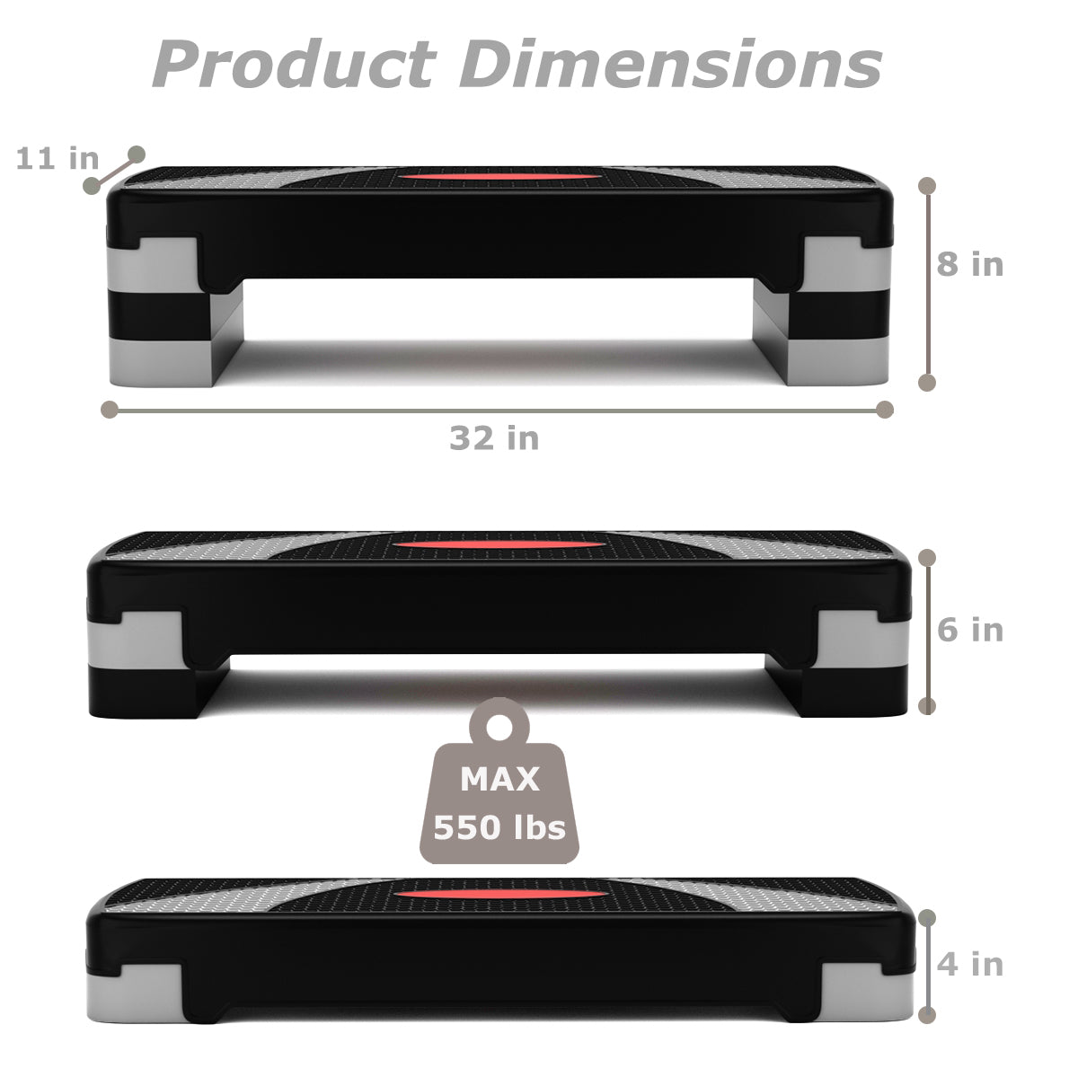 32 Inch Adjustable Fitness Aerobic Step with Riser, Gray Sport Equipments at Gallery Canada