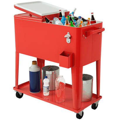 80 Quart Outdoor Patio Rolling Steel Construction Cooler, Red Patio Bar Furniture at Gallery Canada