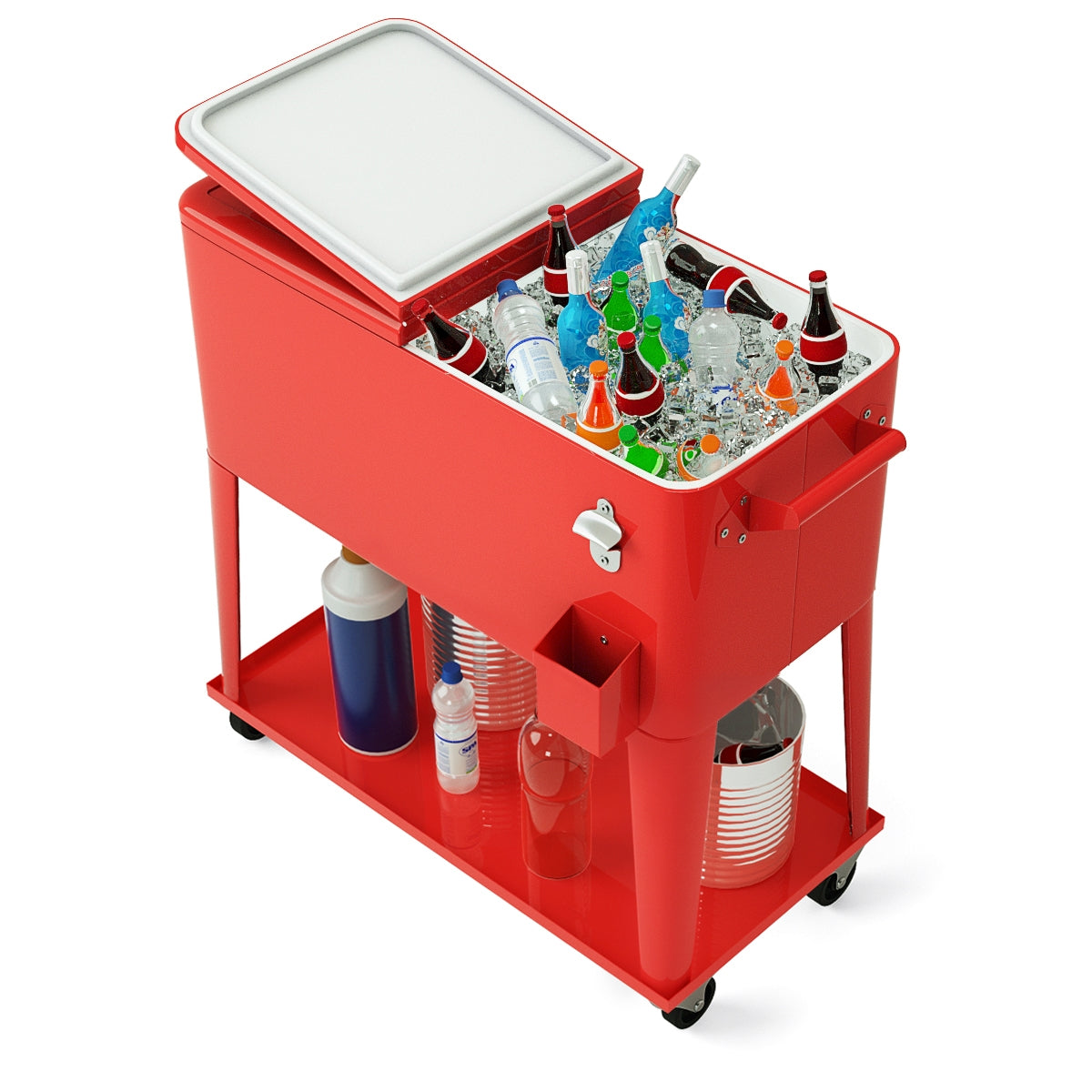 80 Quart Outdoor Patio Rolling Steel Construction Cooler, Red Patio Bar Furniture at Gallery Canada
