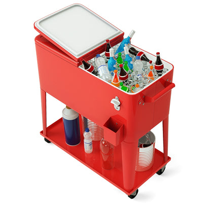 80 Quart Outdoor Patio Rolling Steel Construction Cooler, Red Patio Bar Furniture at Gallery Canada