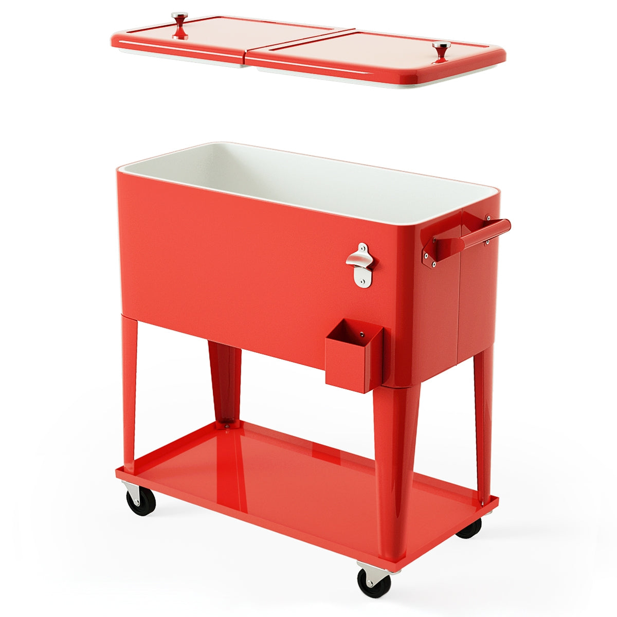 80 Quart Outdoor Patio Rolling Steel Construction Cooler, Red Patio Bar Furniture at Gallery Canada