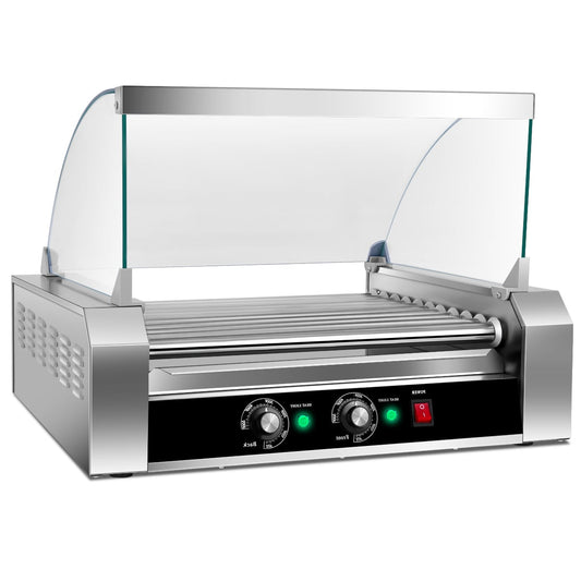 Commercial 11 Roller Grill, 30 Hot Dog Cooker Machine, Silver