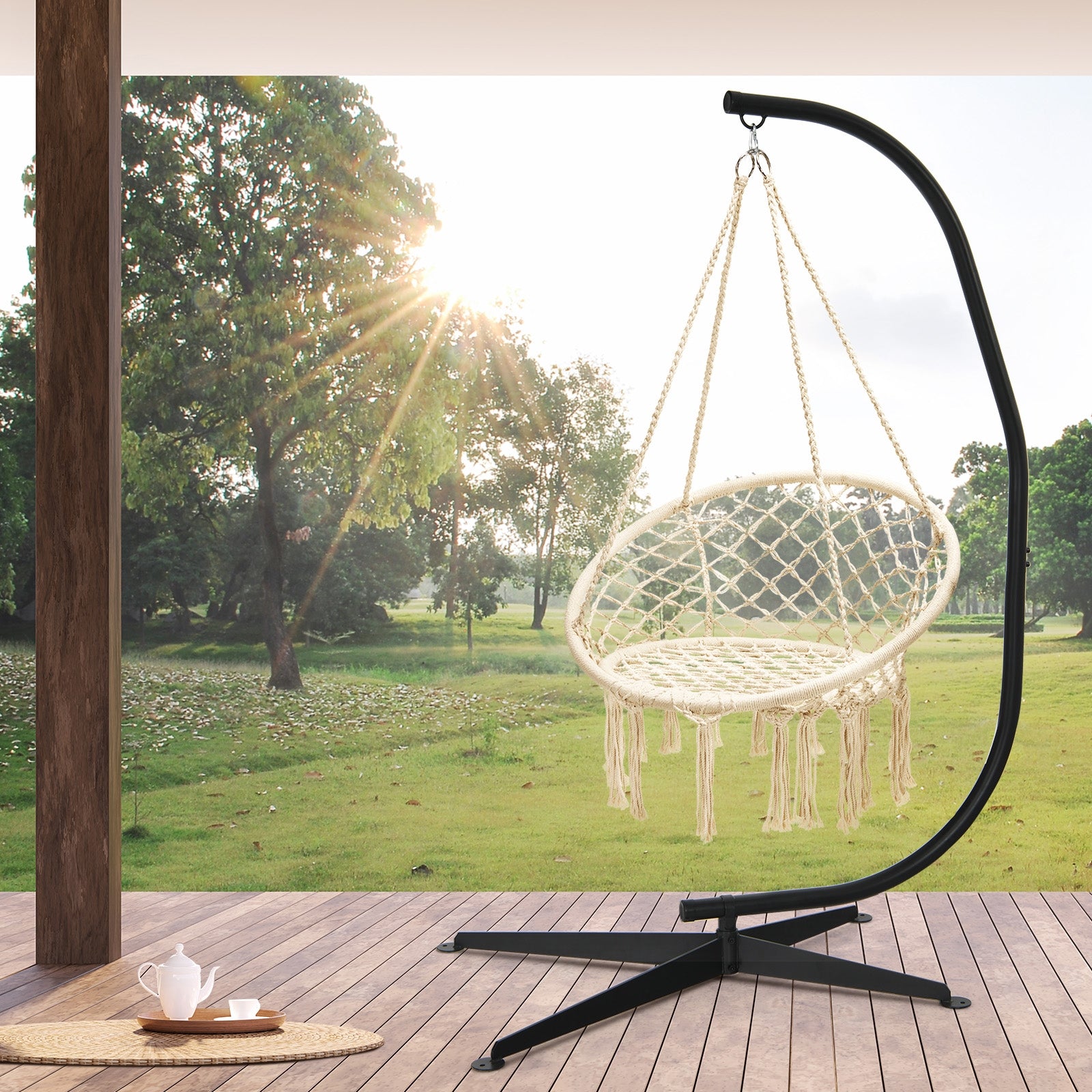 Solid Steel C Hammock Frame Stand, Black Hammocks at Gallery Canada