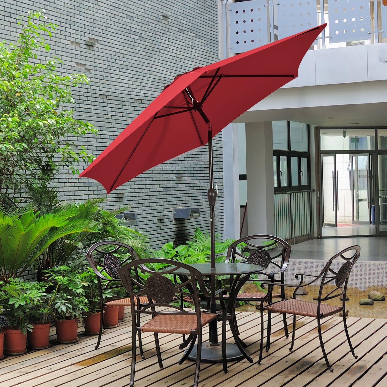 10 Feet Outdoor Patio Umbrella with Tilt Adjustment and Crank, Dark Red Outdoor Umbrellas at Gallery Canada