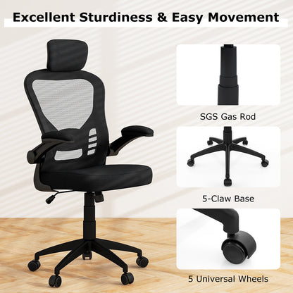 Chaise de bureau ergonomique en mesh, hauteur réglable, noir