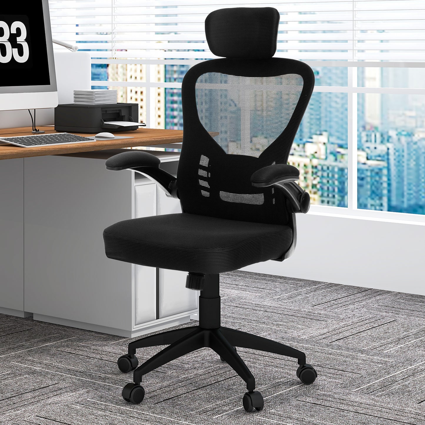 Chaise de bureau ergonomique en mesh, hauteur réglable, noir