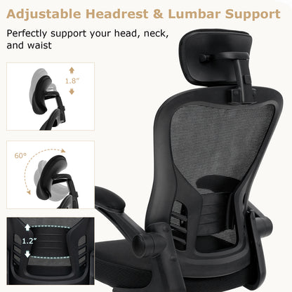 Chaise de bureau ergonomique en mesh, hauteur réglable, noir