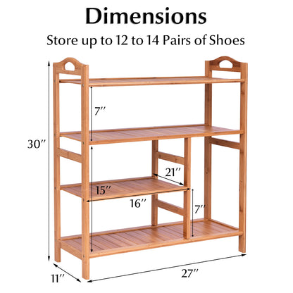 4 Tier Bamboo Storage Shoe Rack, Natural Shoe Racks & Storage Benches at Gallery Canada