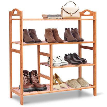 4 Tier Bamboo Storage Shoe Rack, Natural Shoe Racks & Storage Benches at Gallery Canada
