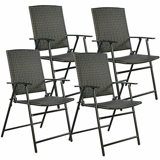Set of 4 Rattan Folding Chairs, Brown Patio Dining Chairs Brown at Gallery Canada