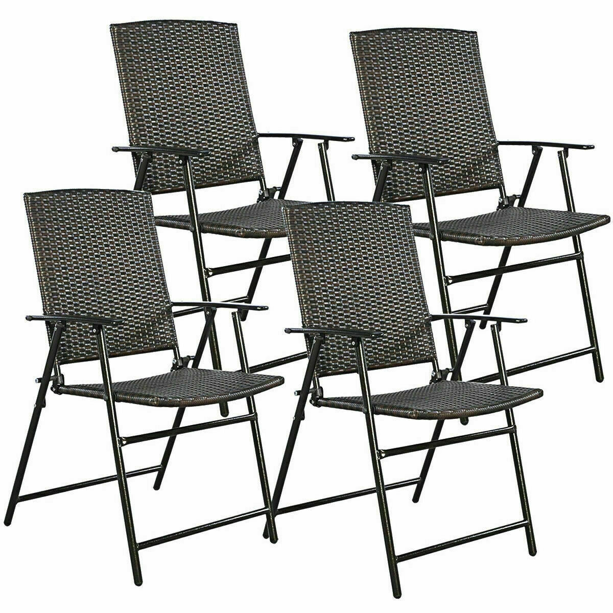 Set of 4 Rattan Folding Chairs, Brown Patio Dining Chairs Brown at Gallery Canada