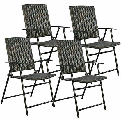 Set of 4 Rattan Folding Chairs, Brown Patio Dining Chairs Brown at Gallery Canada