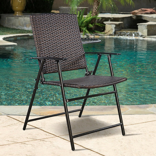 Set of 4 Rattan Folding Chairs, Brown Patio Dining Chairs Brown at Gallery Canada