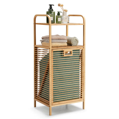 Tilt-out Bamboo Laundry Hamper with 2-Tier Shelf and Removable Liner, Natural Laundry Baskets Natural at Gallery Canada