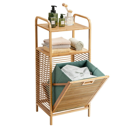 Tilt-out Bamboo Laundry Hamper with 2-Tier Shelf and Removable Liner, Natural Laundry Baskets at Gallery Canada