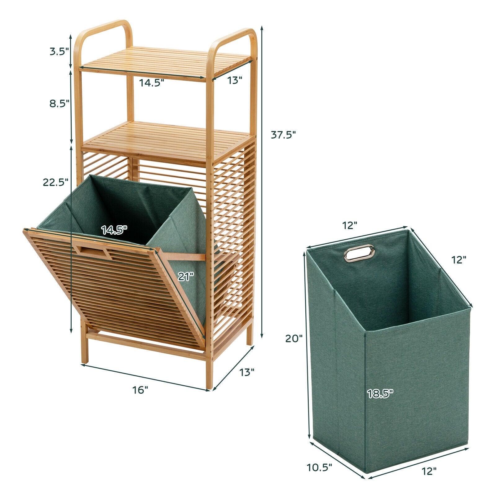 Tilt-out Bamboo Laundry Hamper with 2-Tier Shelf and Removable Liner, Natural Laundry Baskets at Gallery Canada