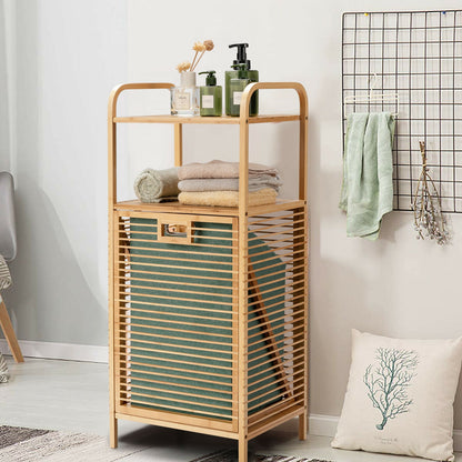 Tilt-out Bamboo Laundry Hamper with 2-Tier Shelf and Removable Liner, Natural Laundry Baskets at Gallery Canada